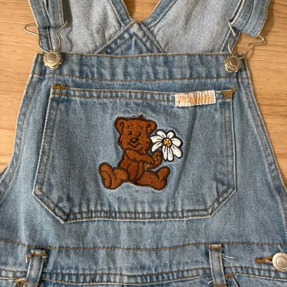 Vintage 80s 90s Repair Jeans Girl’s Embroidered Bear Jean Overalls